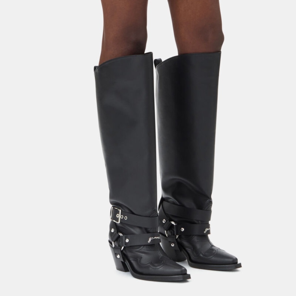 high shaft embroidered western boot | black